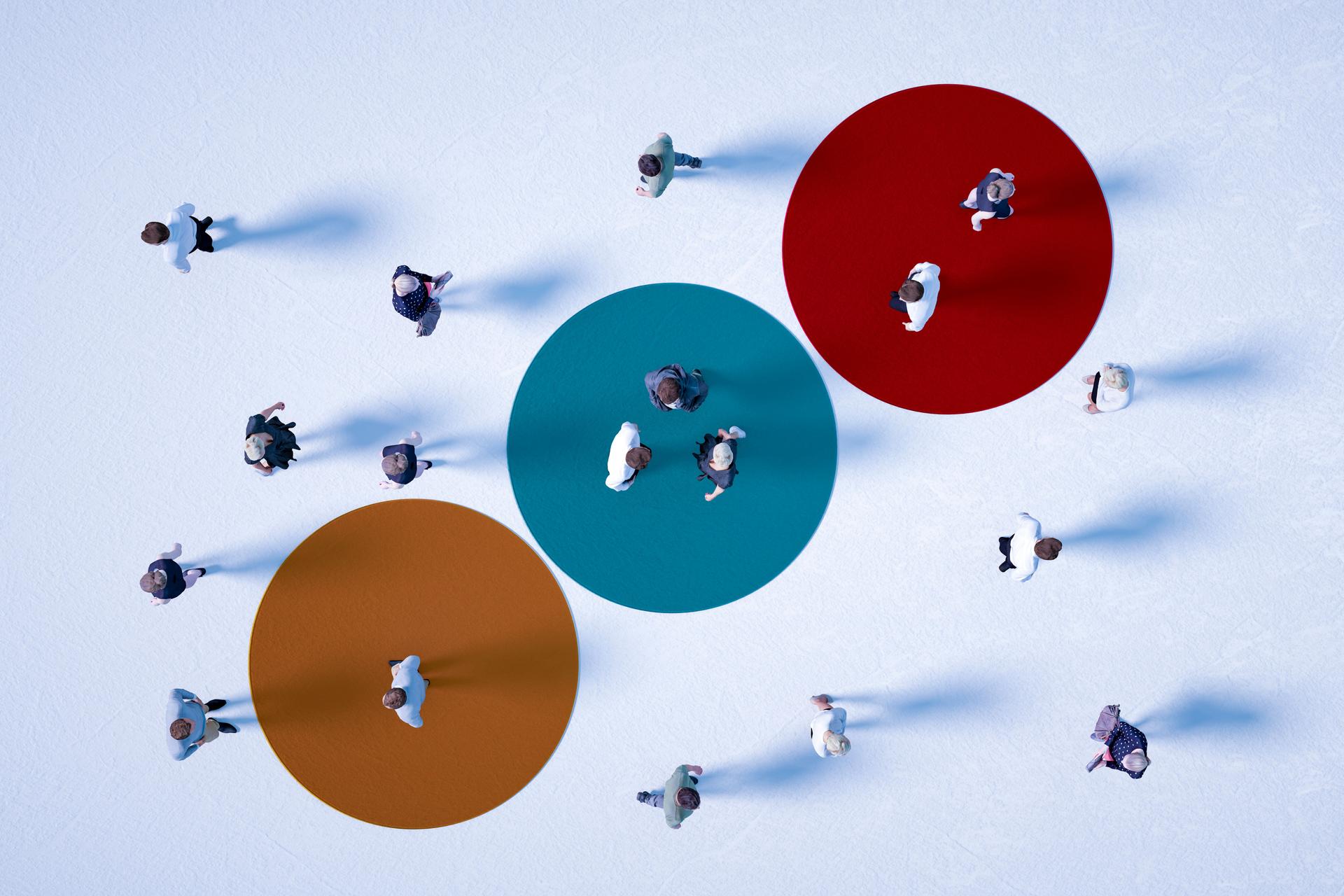 Top view of business people, digital meetings, virtual world meetings in metaverse.